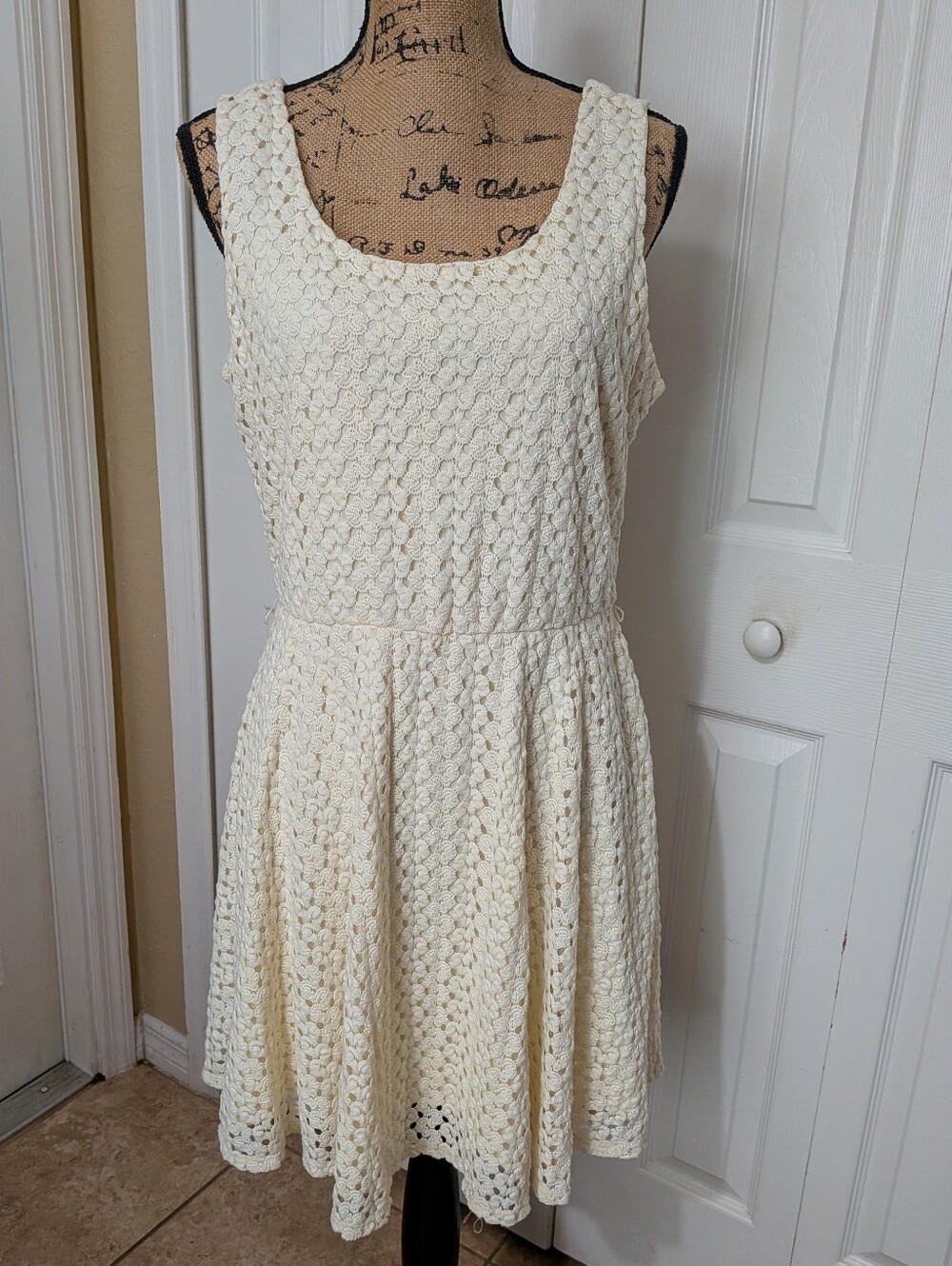 Lily Rose Cream Crochet/Lace Scoop Neck Dress